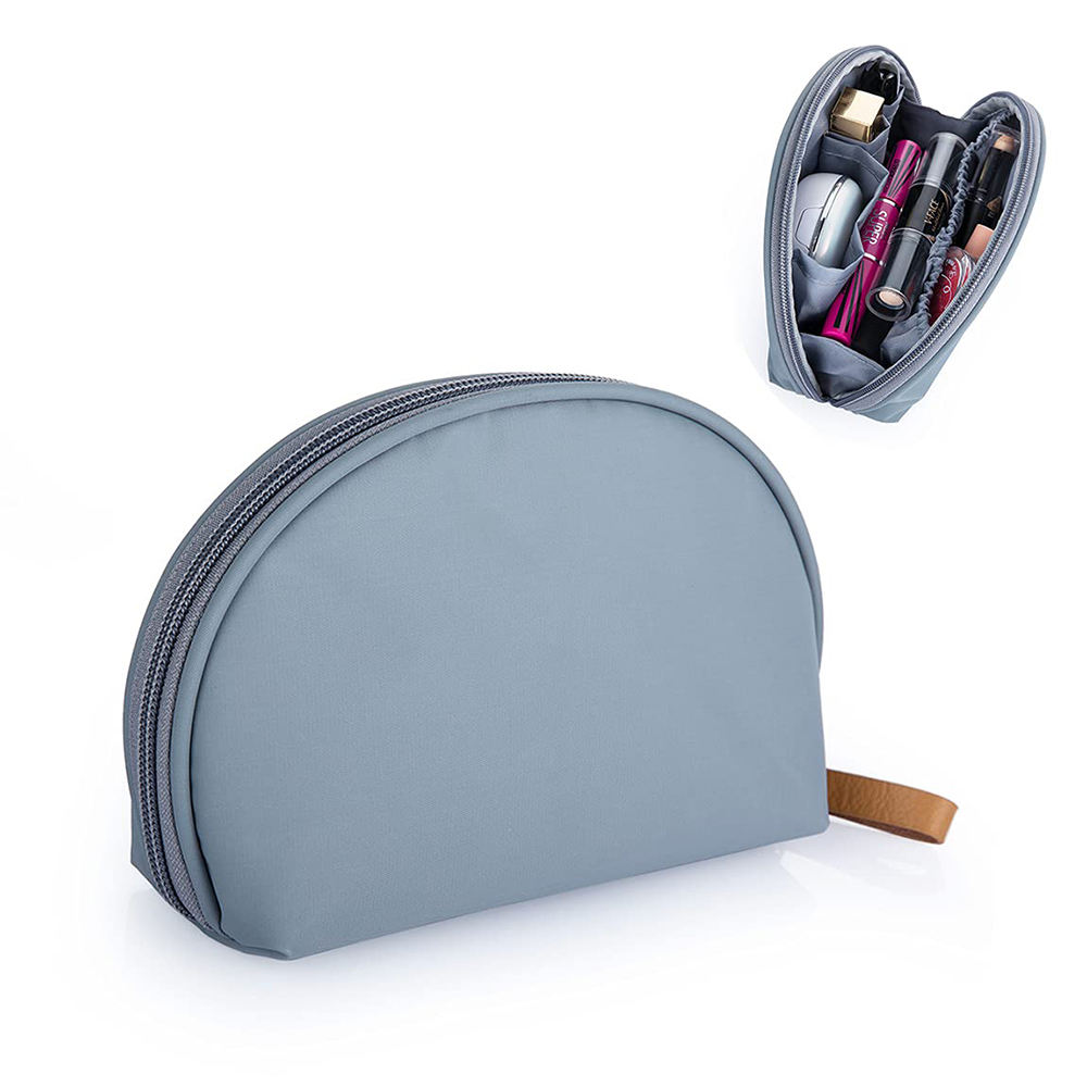 ハーフ ムーン シェル形状ナイロン小さな化粧バッグ カスタム ロゴ旅行ミニ高級化粧品バッグを構成するための財布