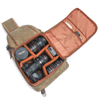 防水ビンテージパッド入りカメラスリングバックパックバッグ、取り外し可能なインサート付き、耐衝撃ワックスキャンバスカメラケース。