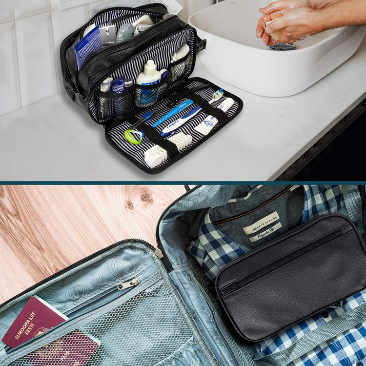 防水男性旅行 PU レザーオーガナイザー化粧品バッグトイレタリー化粧収納袋