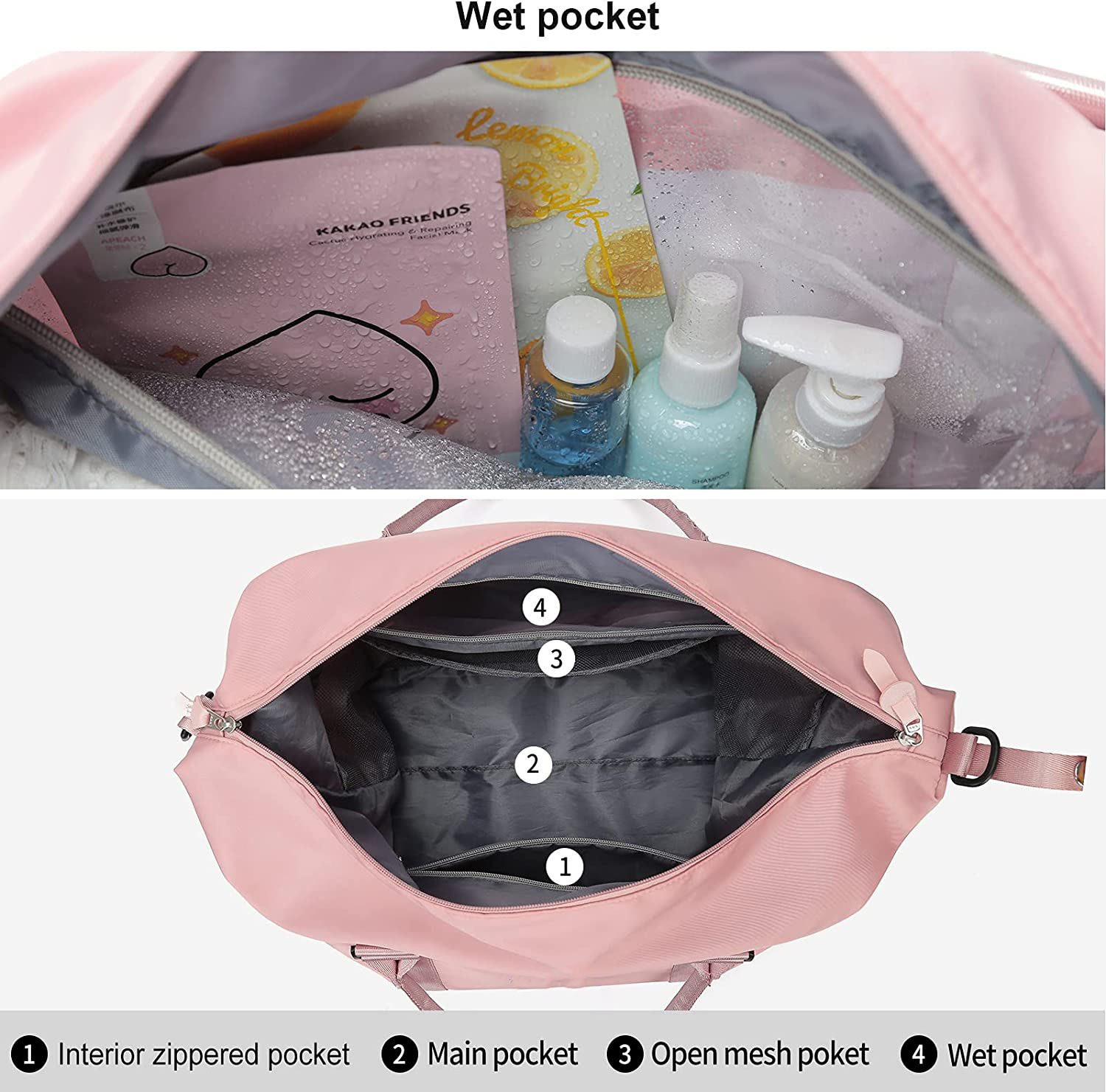 大容量女性ピンク短距離ダッフルバッグ旅行ポータブルエクササイズバッグ乾湿分離トレーニング旅行バッグ