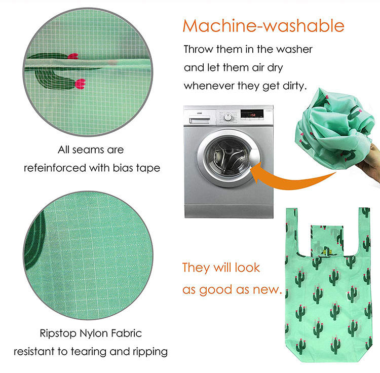折り畳み式の再利用可能なショッピングバッグエコフレンドリーリップストップ防水洗濯機で洗える軽量ショッピングトートバッグ
