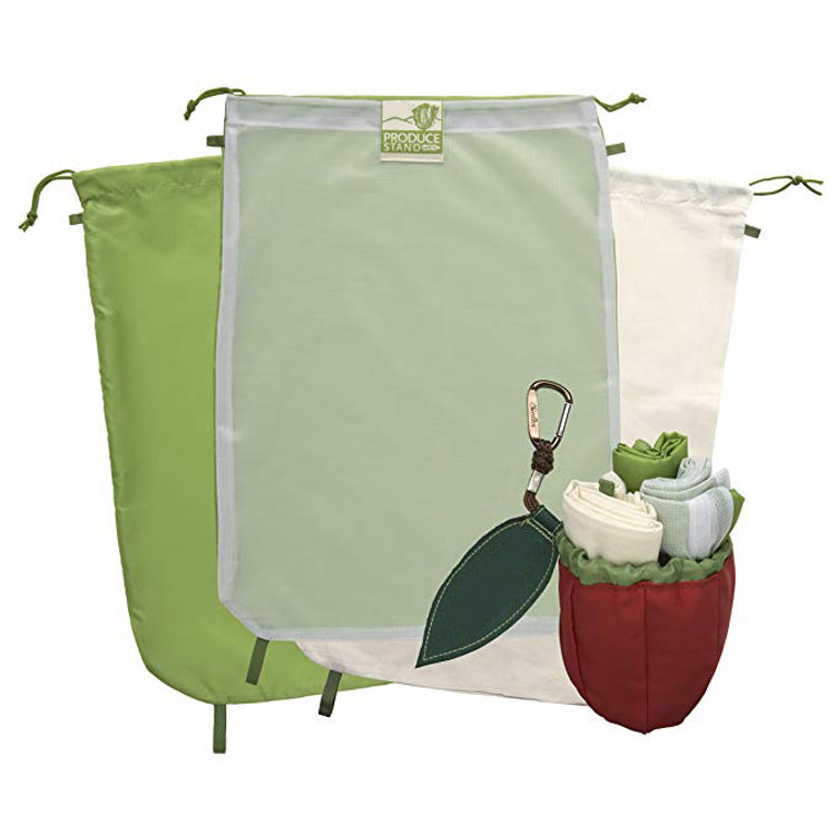 野菜のための 3 つの異なる RPET エコ再利用可能な洗えるメッシュ ショッピング農産物バッグ
