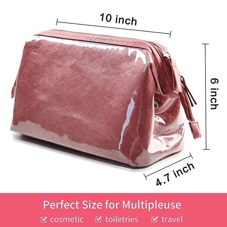 環境に優しいデュポン紙化粧品バッグ大容量耐水性旅行化粧品収納ジッパーバッグ