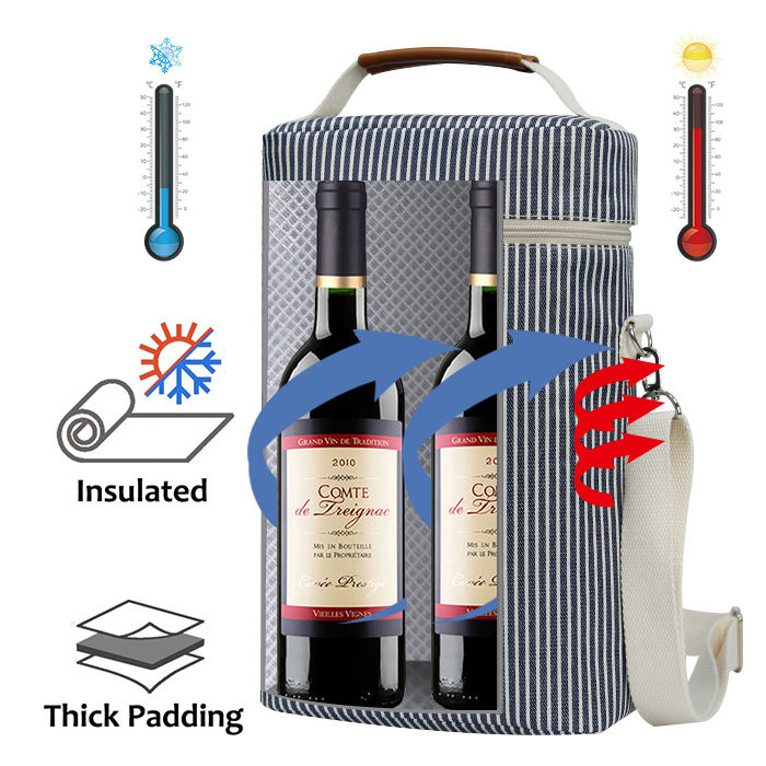 携帯用注文の熱ワインのトート バックの肩によって絶縁される防水 2 つのびんのワイン クーラー袋